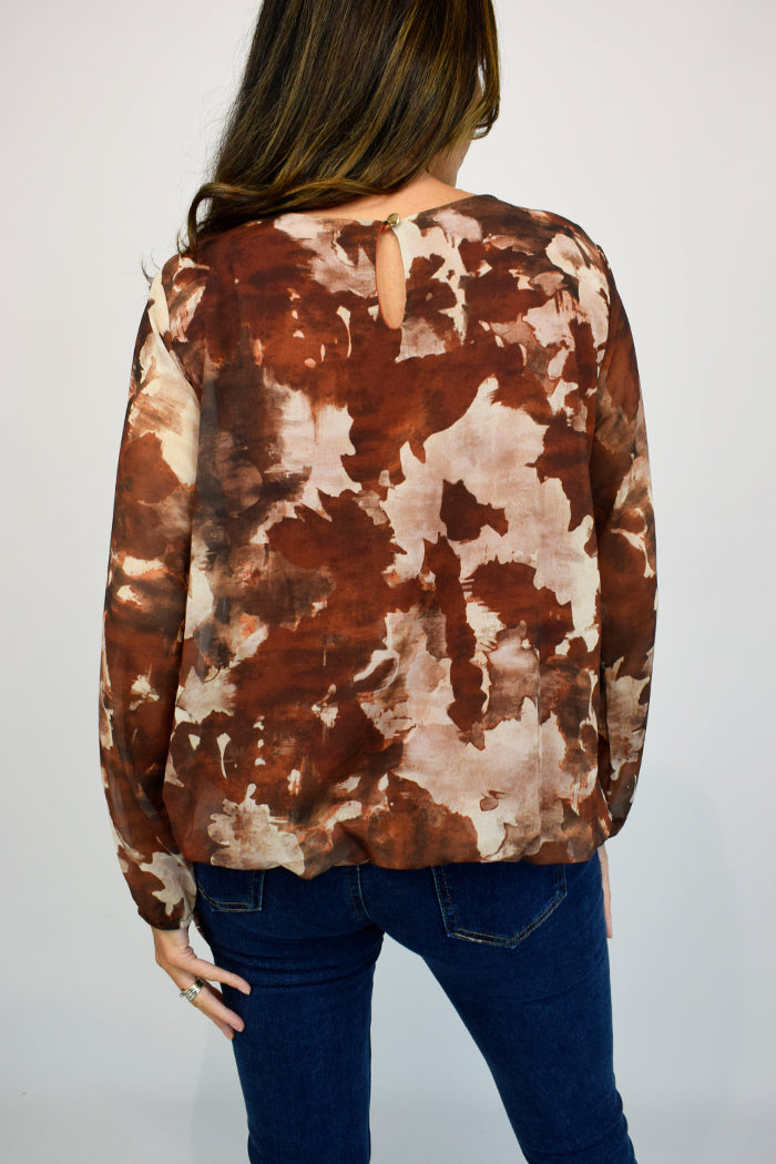 Colour Spill Bubble Hem Top - Fully lined and long sleeves