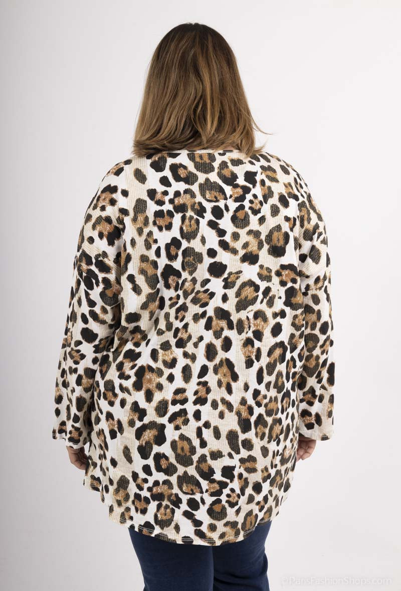 Glitter Animal Print Top - V Neck, Hi Lo Edge Style