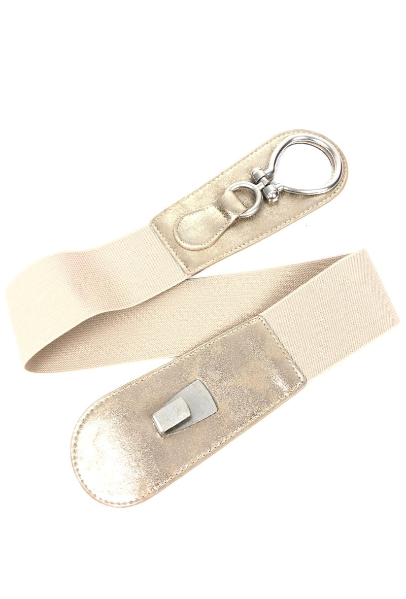 Eye Stretch Belt with silver tone hardware, available in sizes 8-14 and 16-22.