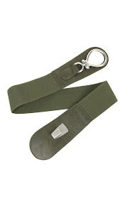 Eye Stretch Belt with silver tone hardware, olive green color, adjustable size 8-22.