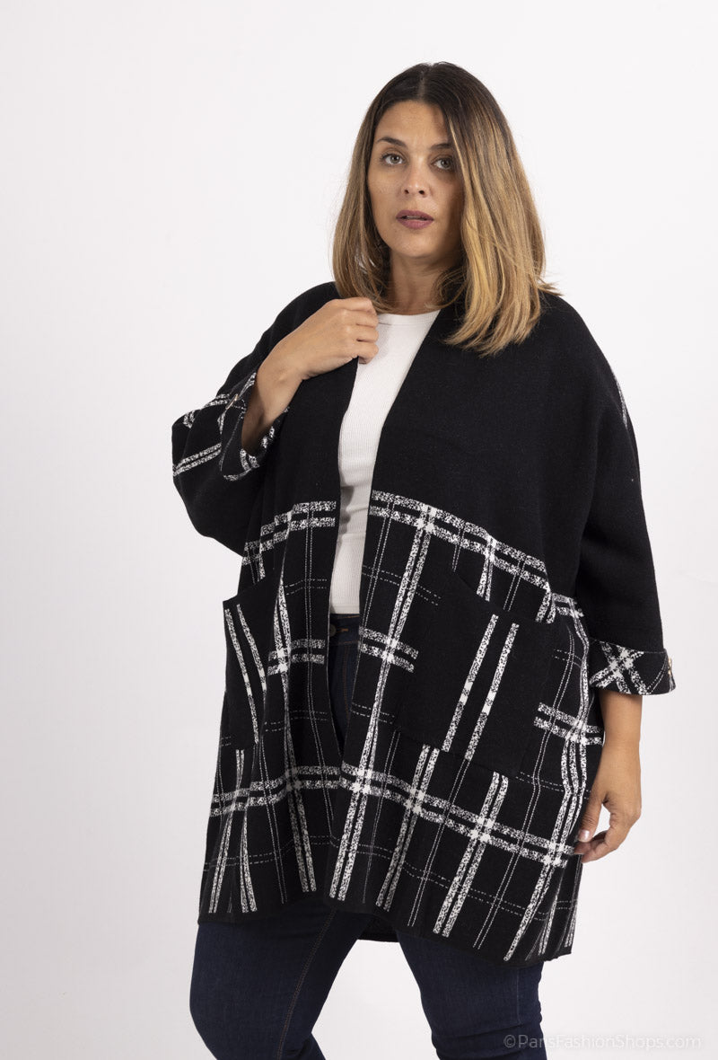 Checks Detail Knitted Jacket - Luxurious Fashion Statement