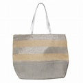 Carbis Bay Beach Bag with metallic stripe and faux leather handles