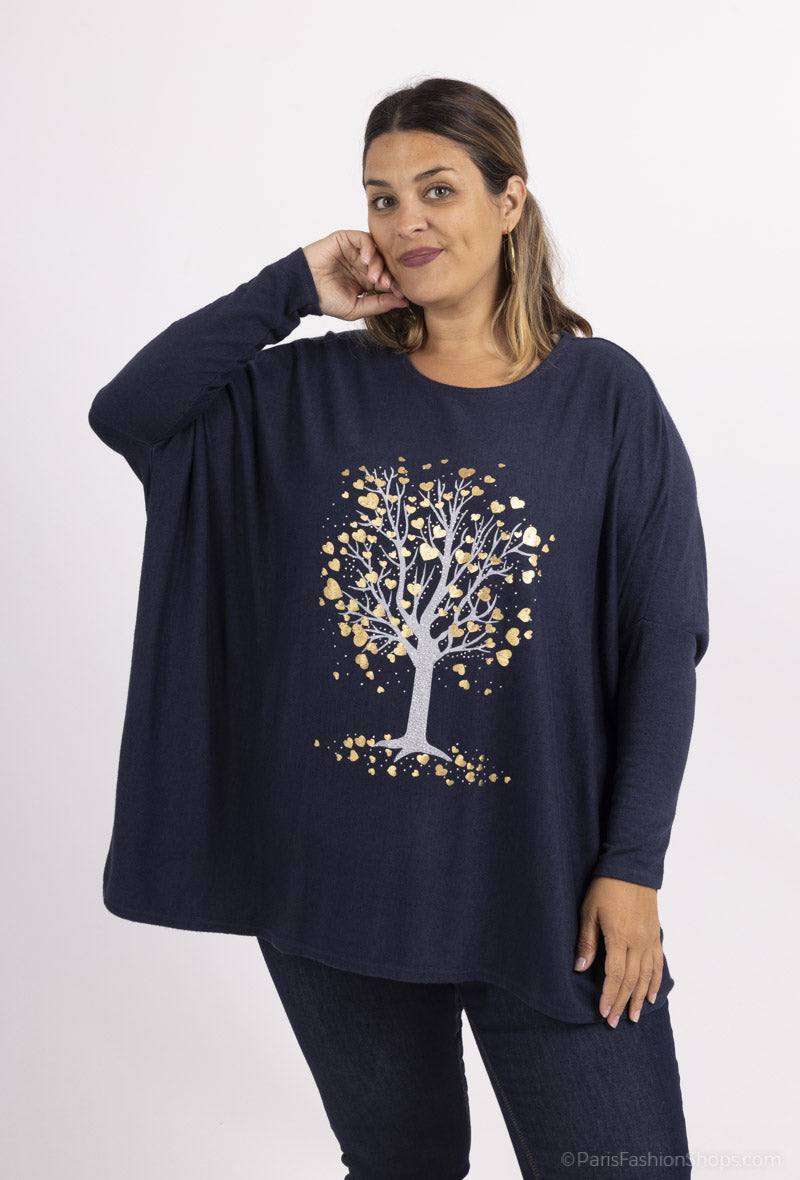 Heart Tree Soft Touch Top with Stud Detail and Metallic Hearts