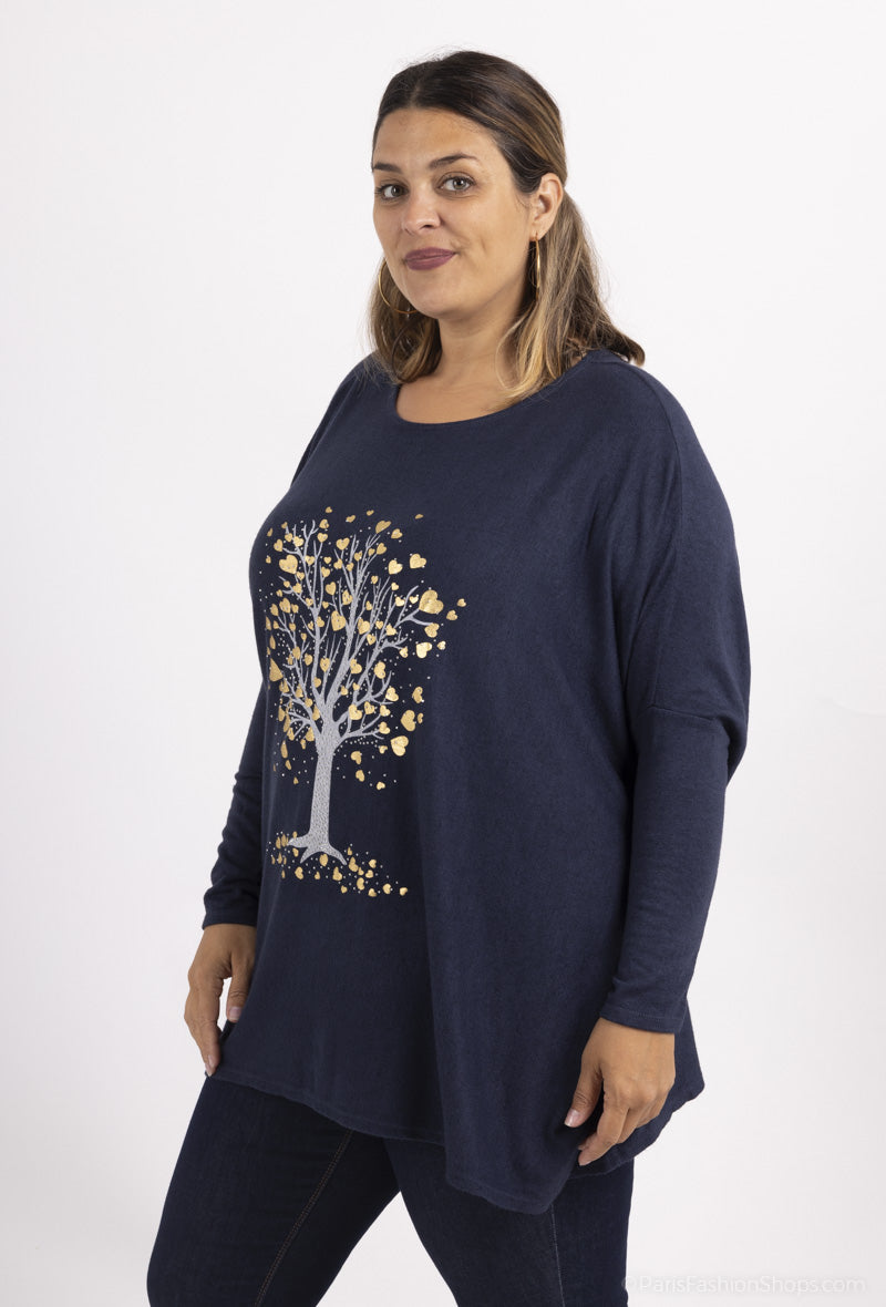 Heart Tree Soft Touch Top with Stud Detail and Metallic Hearts