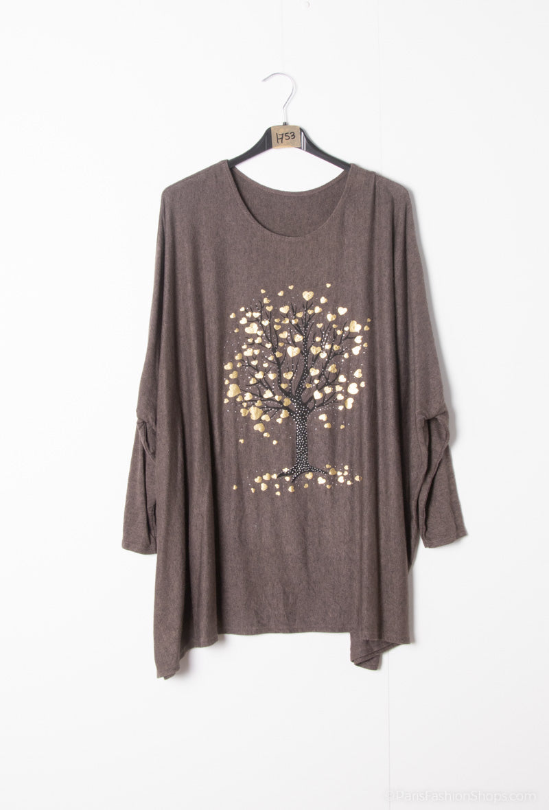 Heart Tree Soft Touch Top with Stud Detail and Metallic Hearts