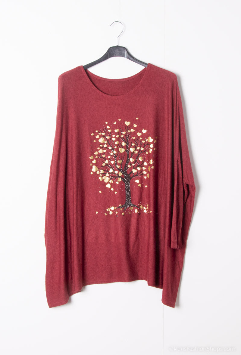 Heart Tree Soft Touch Top with Stud Detail and Metallic Hearts