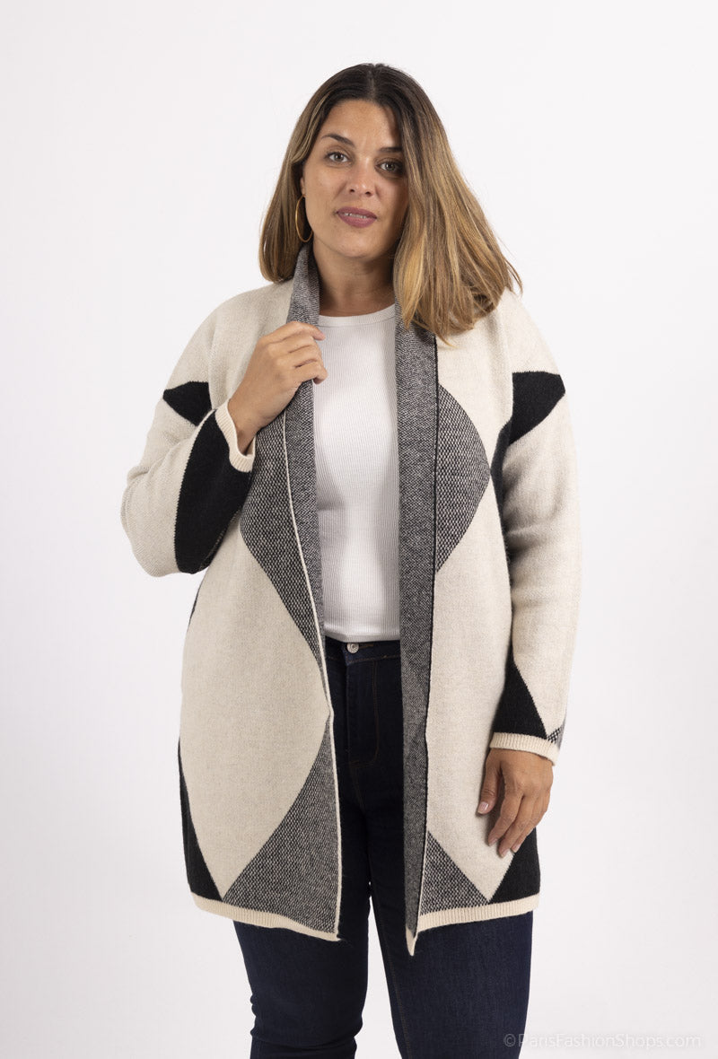 Diamond Pattern Open Cardigan - Cozy and Stylish Jacket