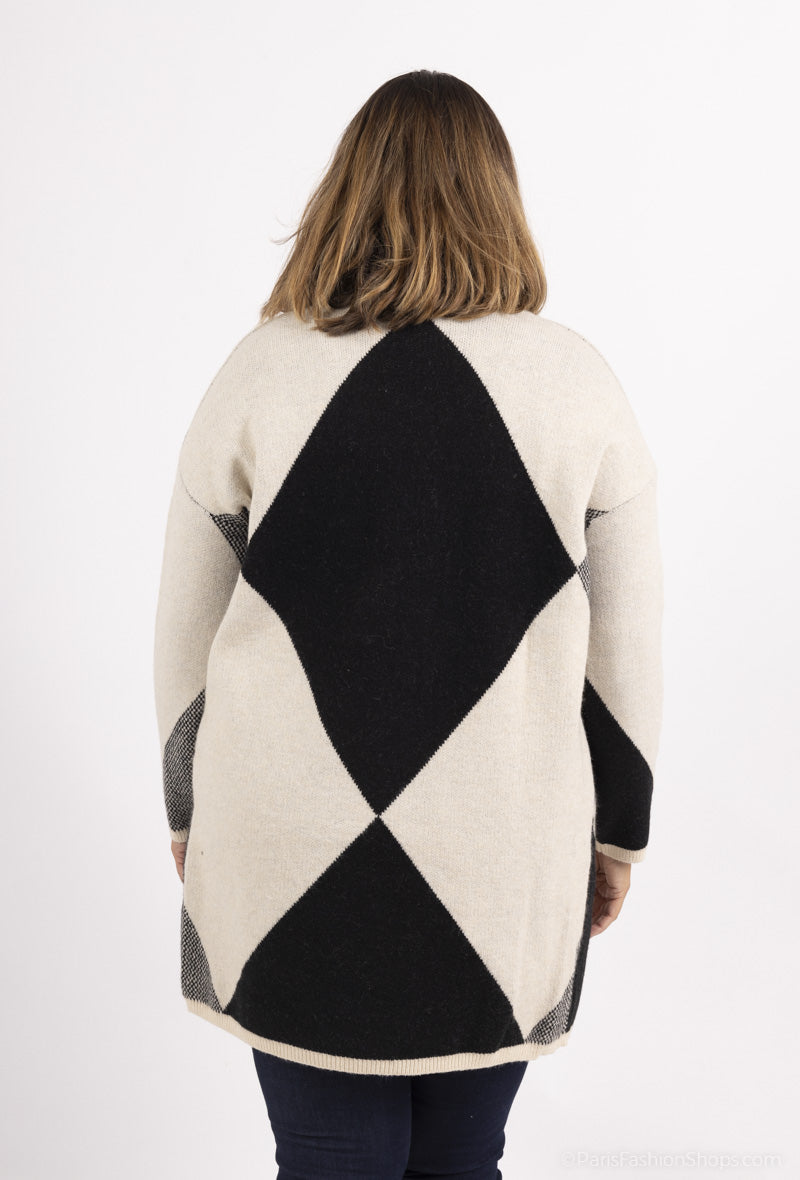 Diamond Pattern Open Cardigan - Cozy and Stylish Jacket