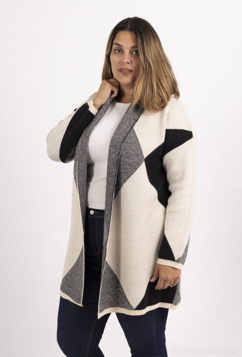 Diamond Pattern Open Cardigan - Cozy and Stylish Jacket