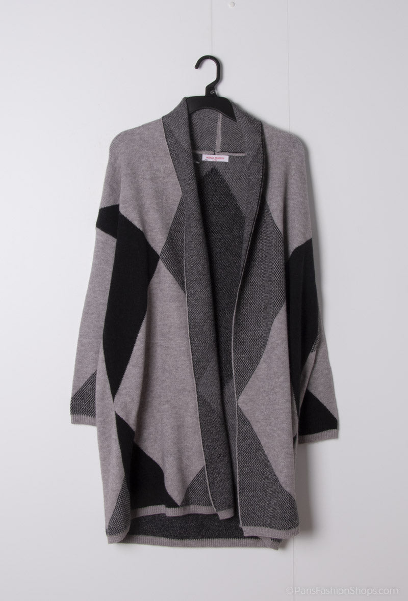 Diamond Pattern Open Cardigan - Cozy and Stylish Jacket