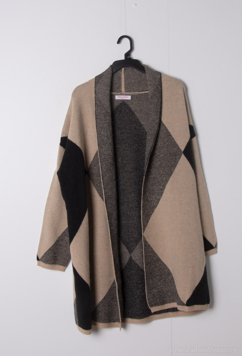 Diamond Pattern Open Cardigan - Cozy and Stylish Jacket