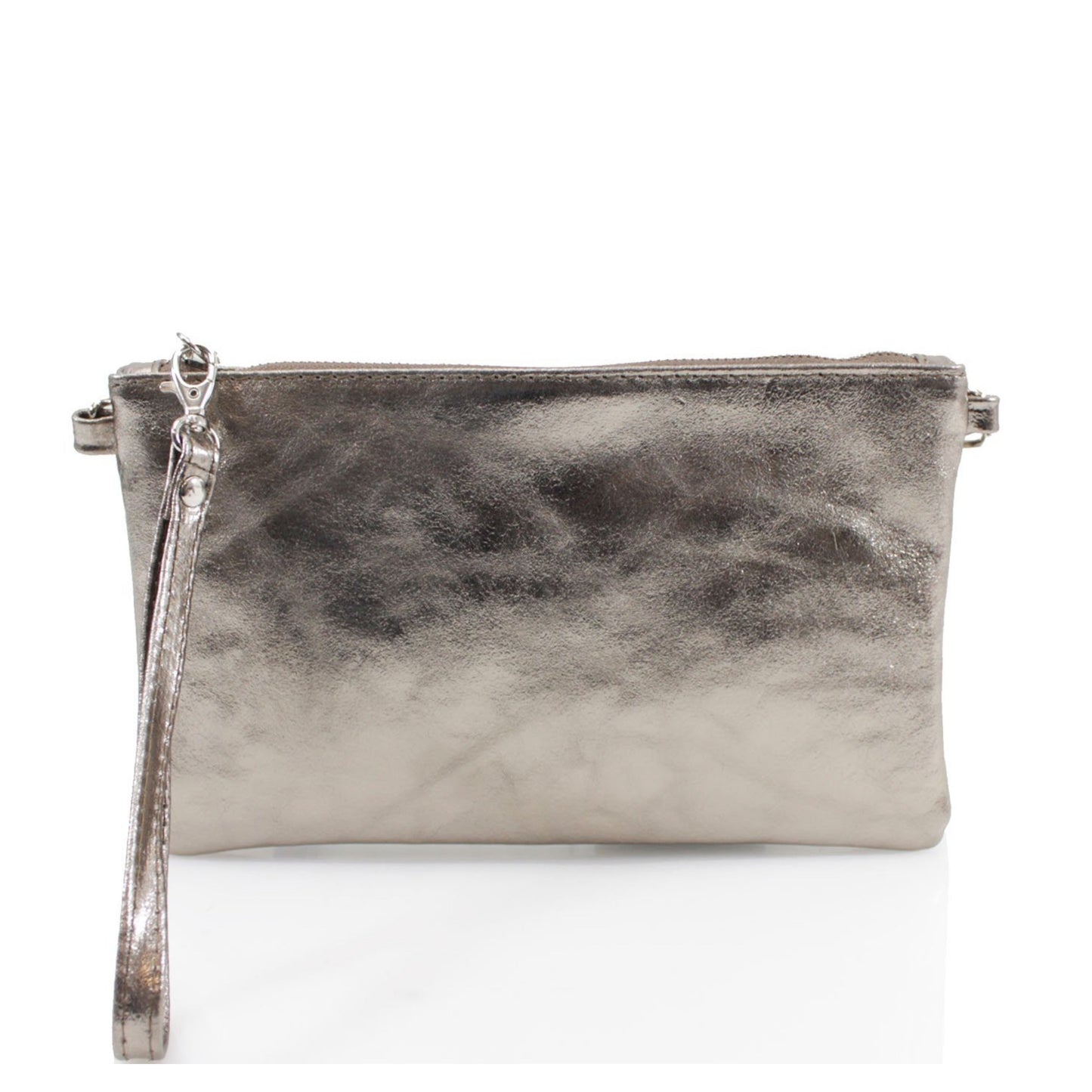 Real Leather Metallic Clutch - wrist and long strap included
