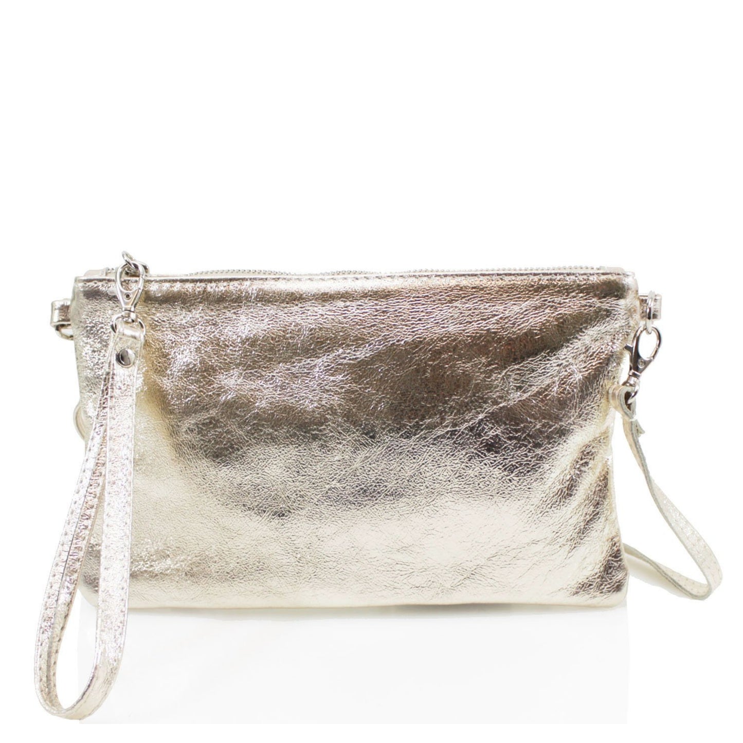 Real Leather Metallic Clutch