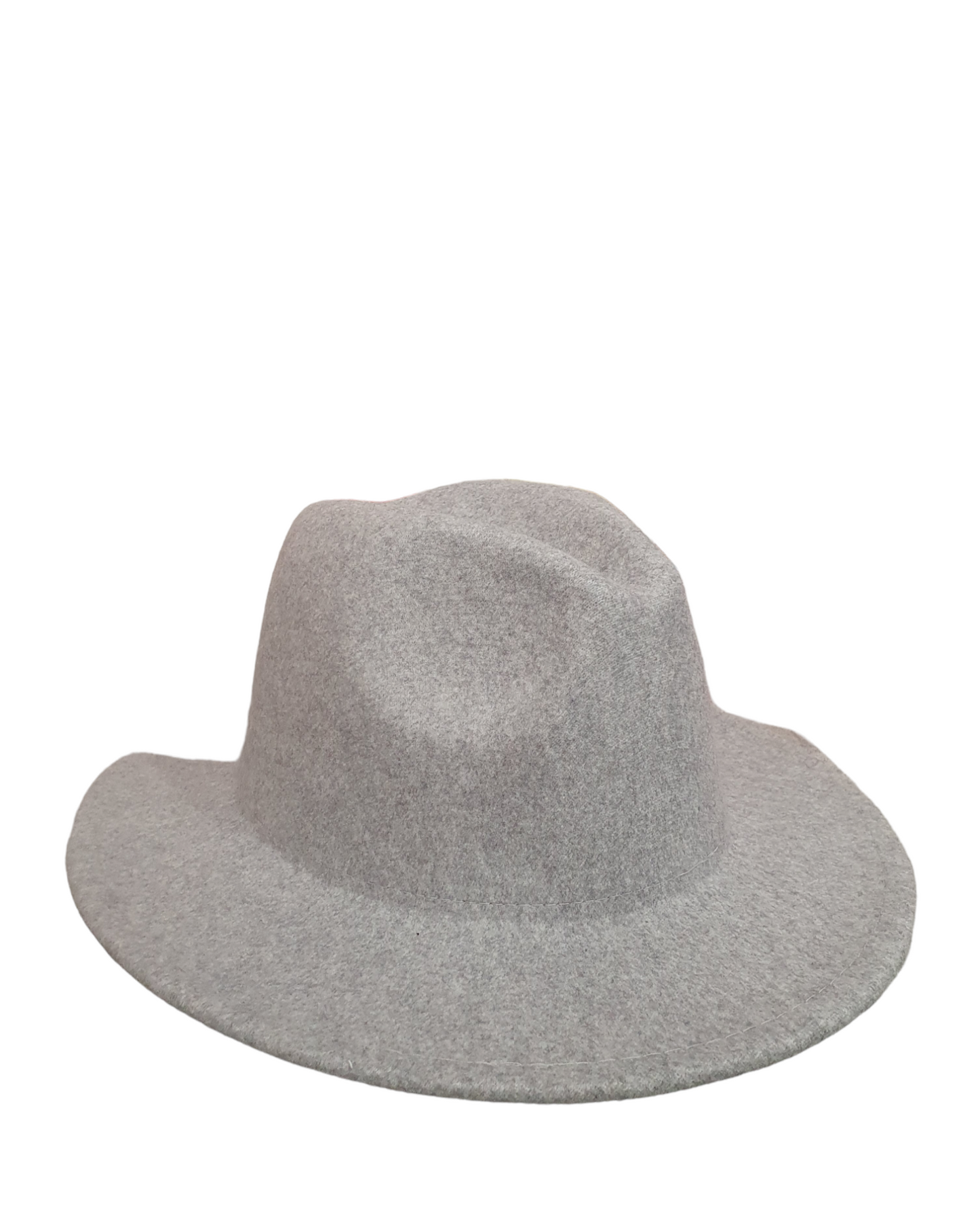 Brimmed felt hat made of 65% polyester and 35% wool.
