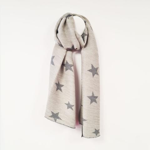 Pleated Star Scarf with textured folds and star pattern.