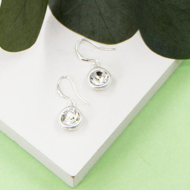 Simple Crystal Fish Hook Earrings - Silver Tone Available.