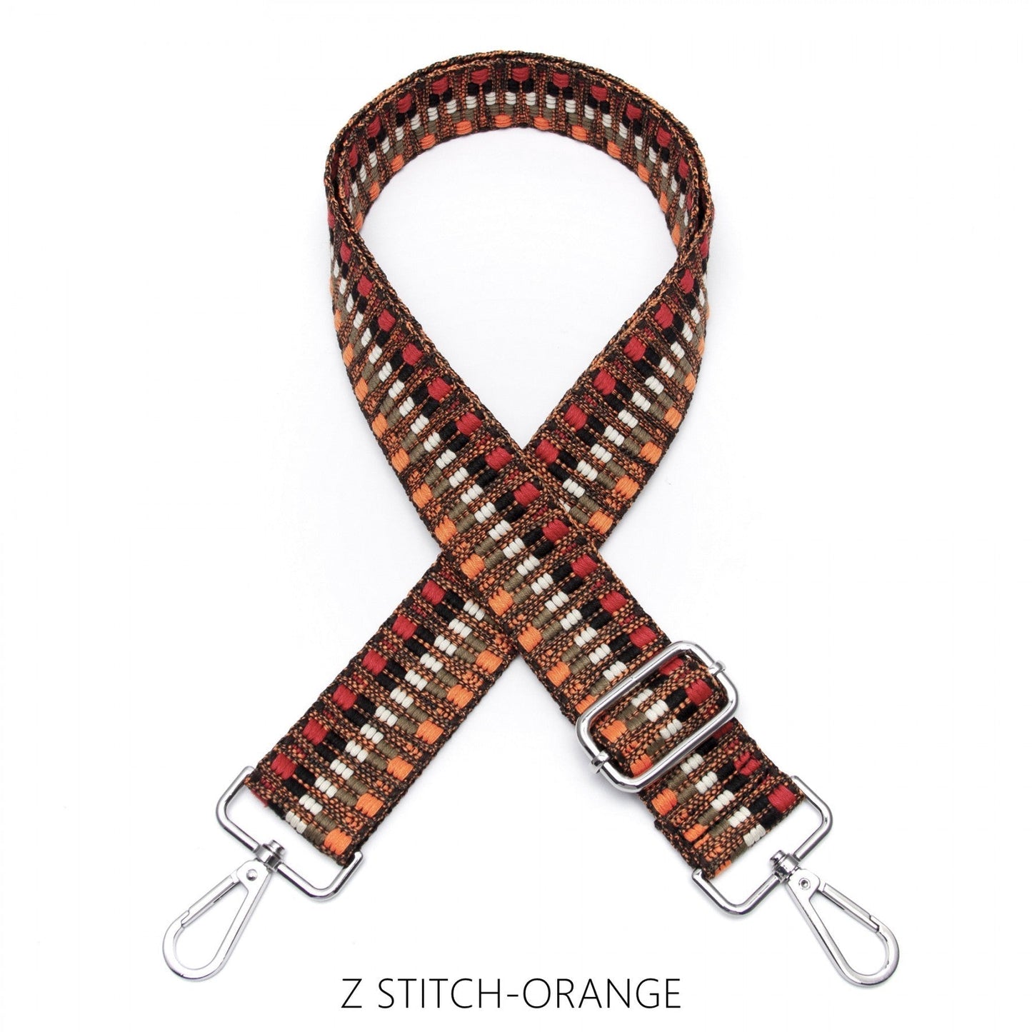 Stitch Thin Bag Strap in orange pattern with metal clasps.