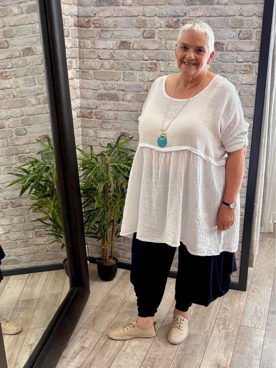 Linen Blend Smock Tunic Lagenlook - Panel Top and Swing Bottom