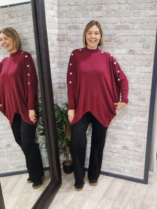 Side Button Turtleneck Cashmere Jumper