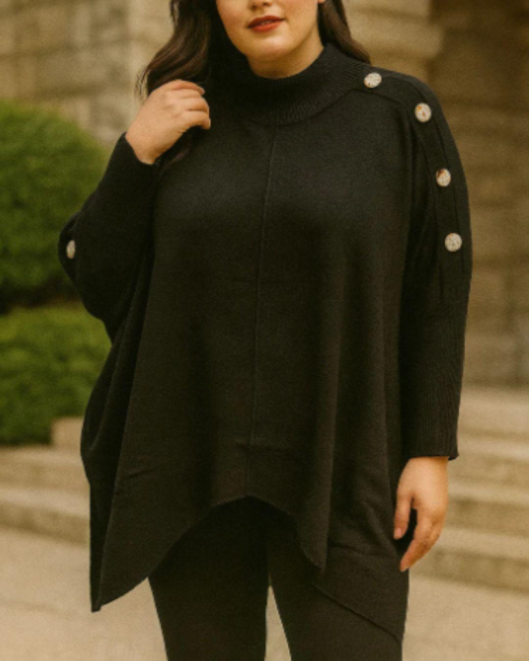 Side Button Turtleneck Cashmere Jumper