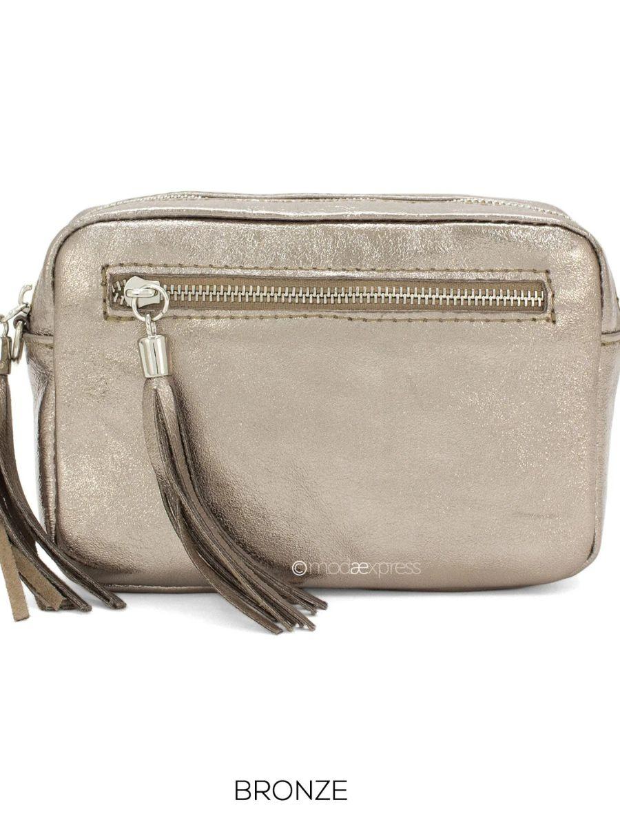 Rectangle Metallic Leather Tassel Bag