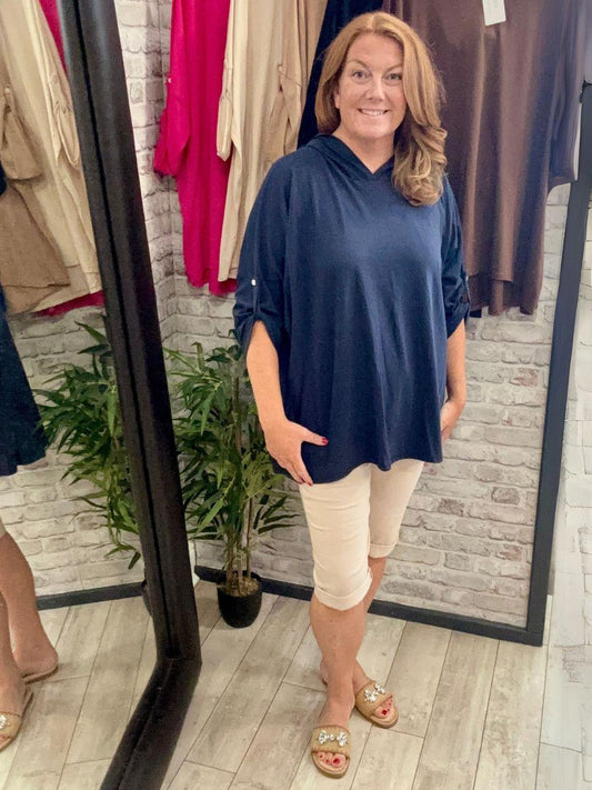 Hooded Lightweight Sweater Top - Button Up Sleeve for comfort