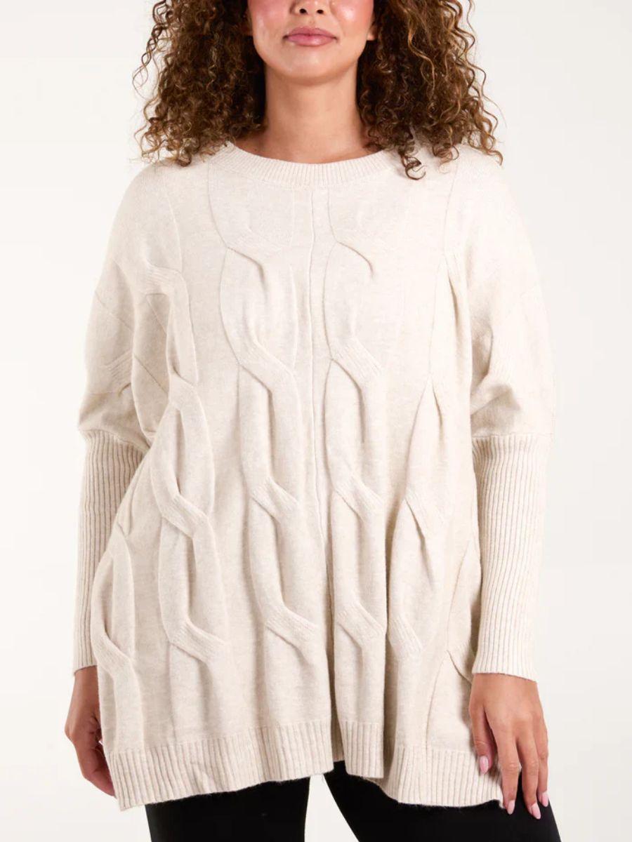 Round Neck Cable Knit Jumper with Modal