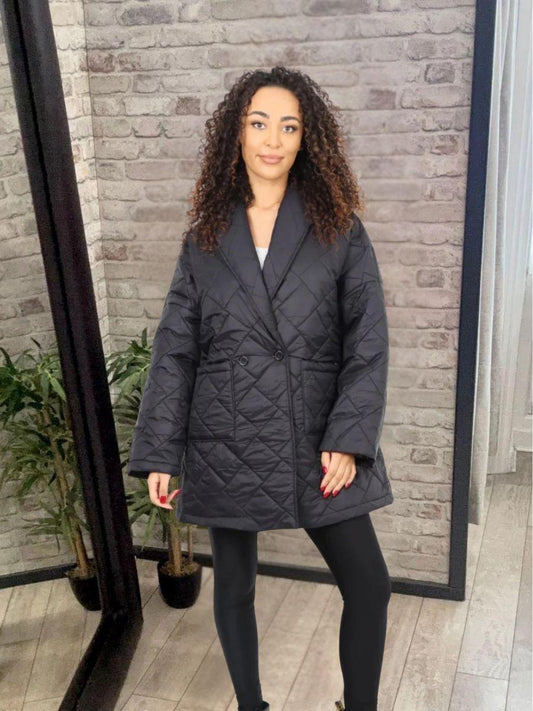 Leopard Lined Quilted Front Pockets Jacket