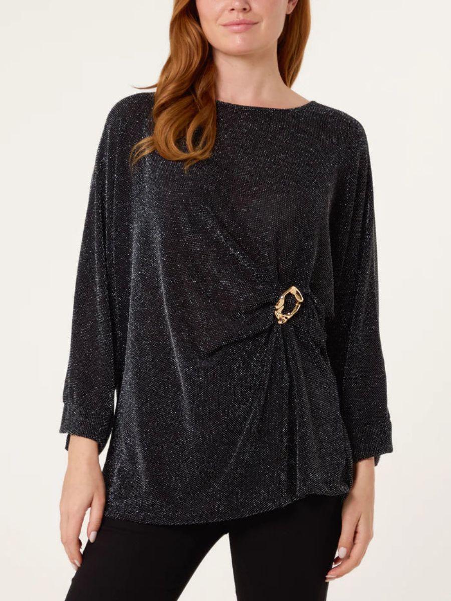 Glitter Lurex Side Gathered Top