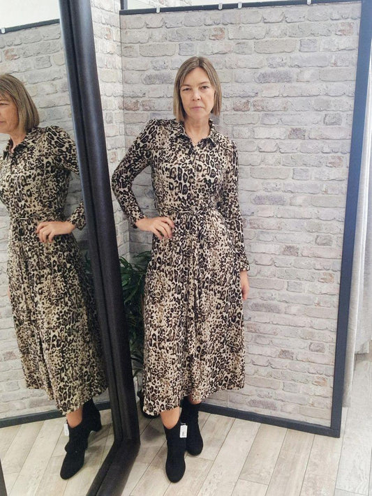 Animal Print Belted Shirt Dress