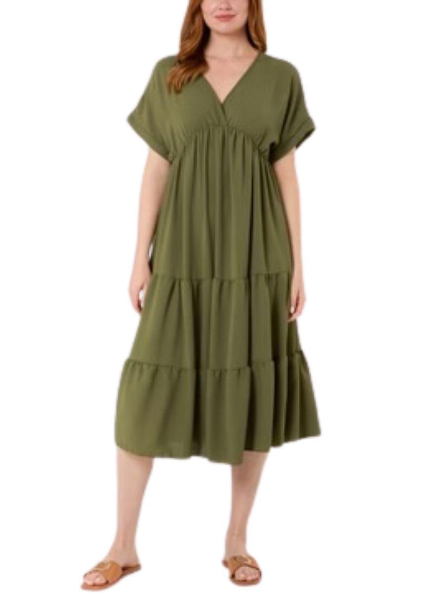 V-Neck Tiered Midi Dress