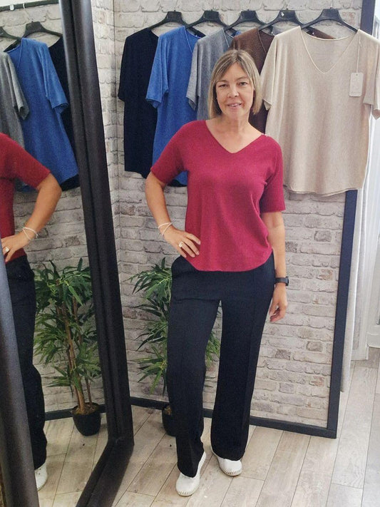 V Neck Fine Knit Short Sleeve Jumper -  lightweight comfortable