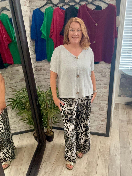 Button Up Short Sleeve Knit - 3 Buttons to the front