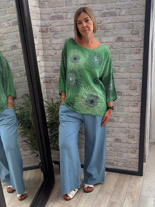 Floral Print Cotton Top - 3/4 Sleeve and 100% Cotton
