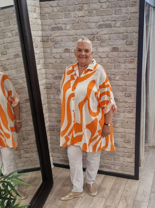 Squiggle Print Shirt - Abstract lines and curve pattern