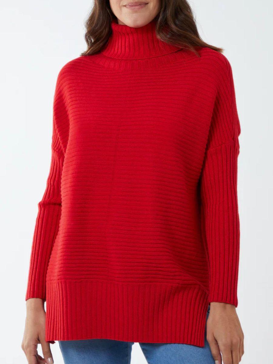 Knitted Rib Roll Neck Jumper