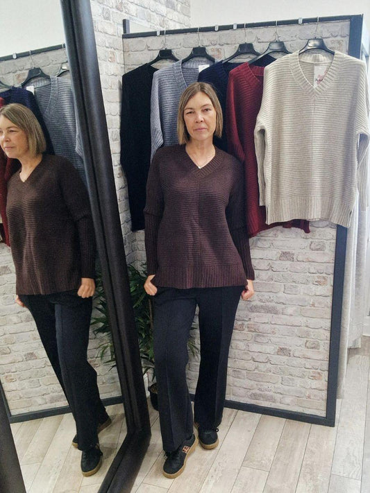 Ribbed V Neck Jumper