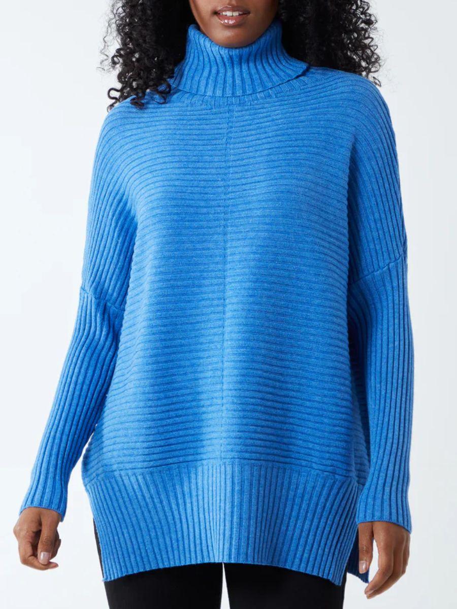 Knitted Rib Roll Neck Jumper