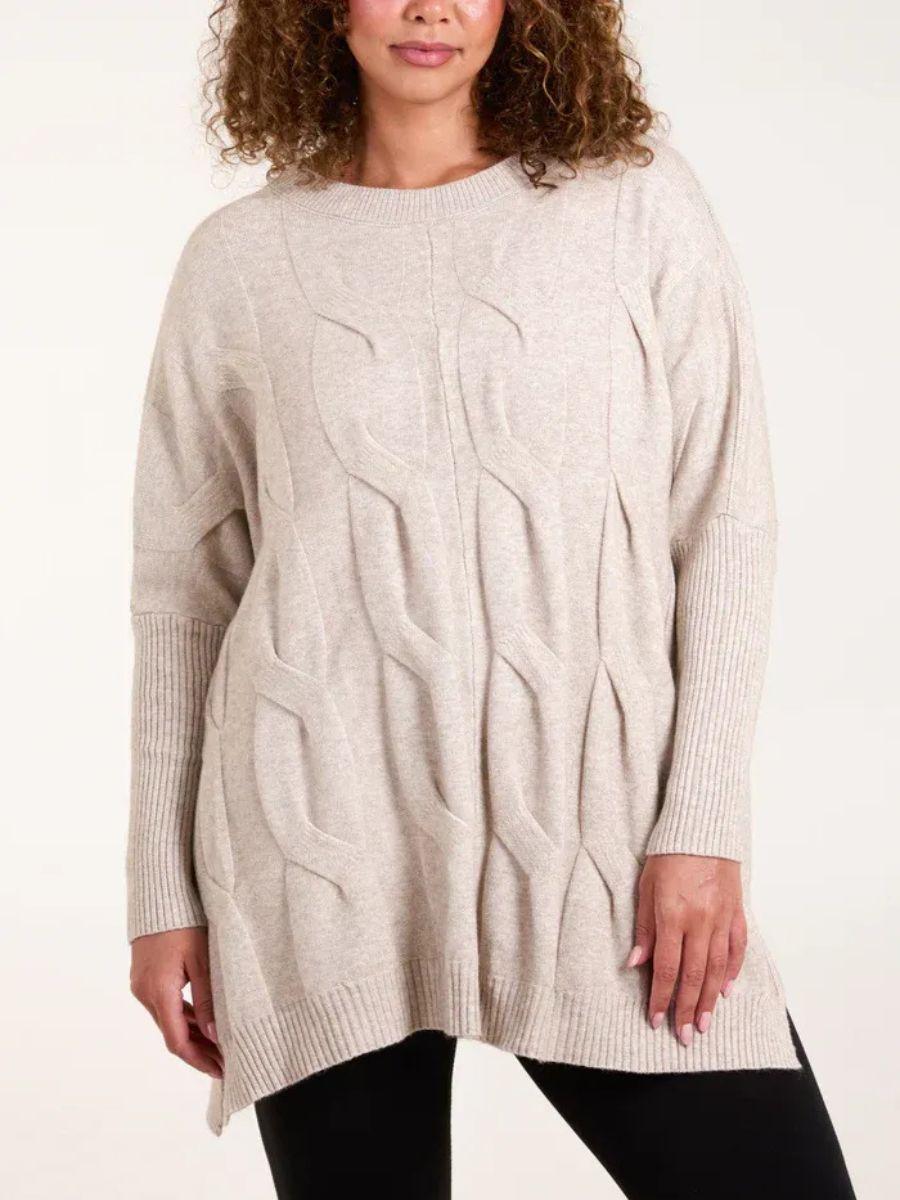 Round Neck Cable Knit Jumper with Modal