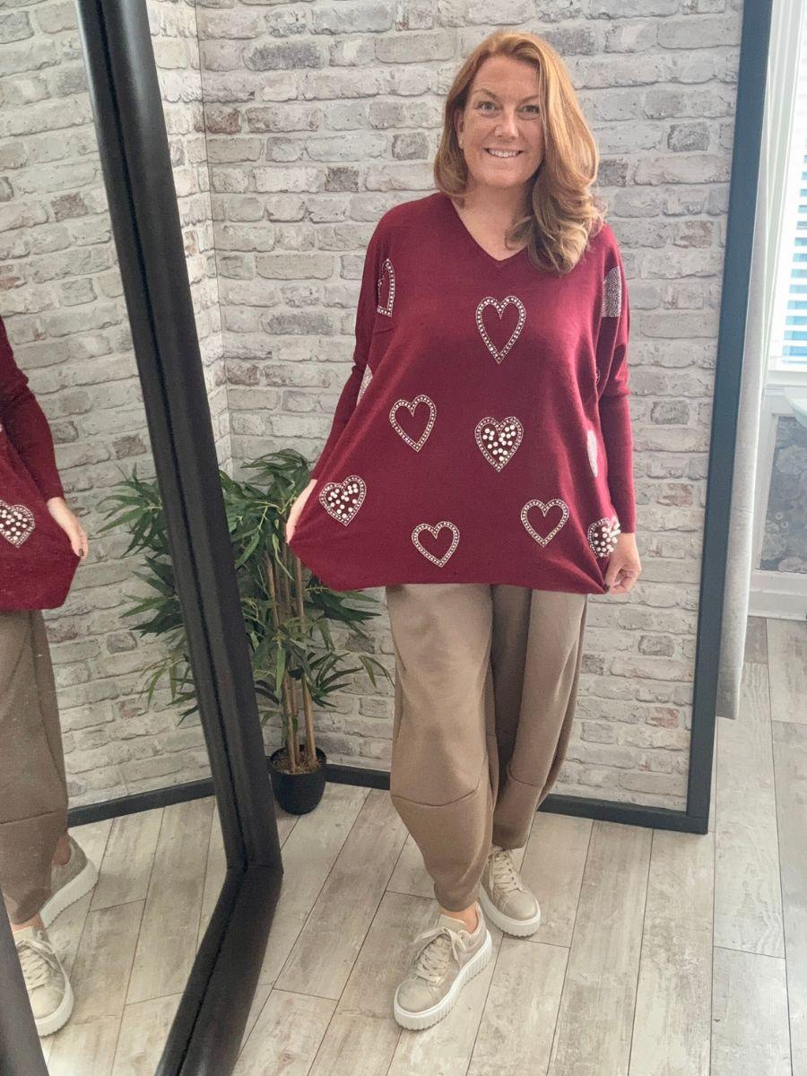 Diamante Heart Batwing Jumper
