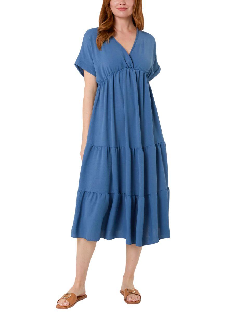 V-Neck Tiered Midi Dress