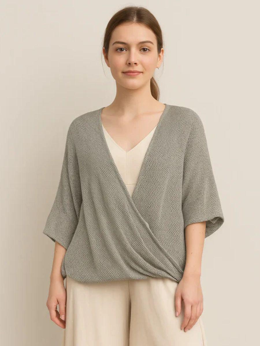 One Button Twist Mesh Top - Single Wooden Button and Open Front