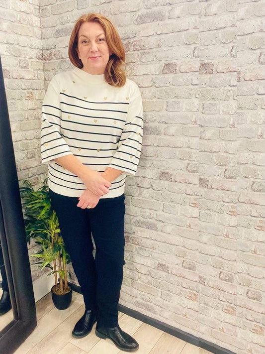 Luxe Stripey Embroidered Hearts Jumper