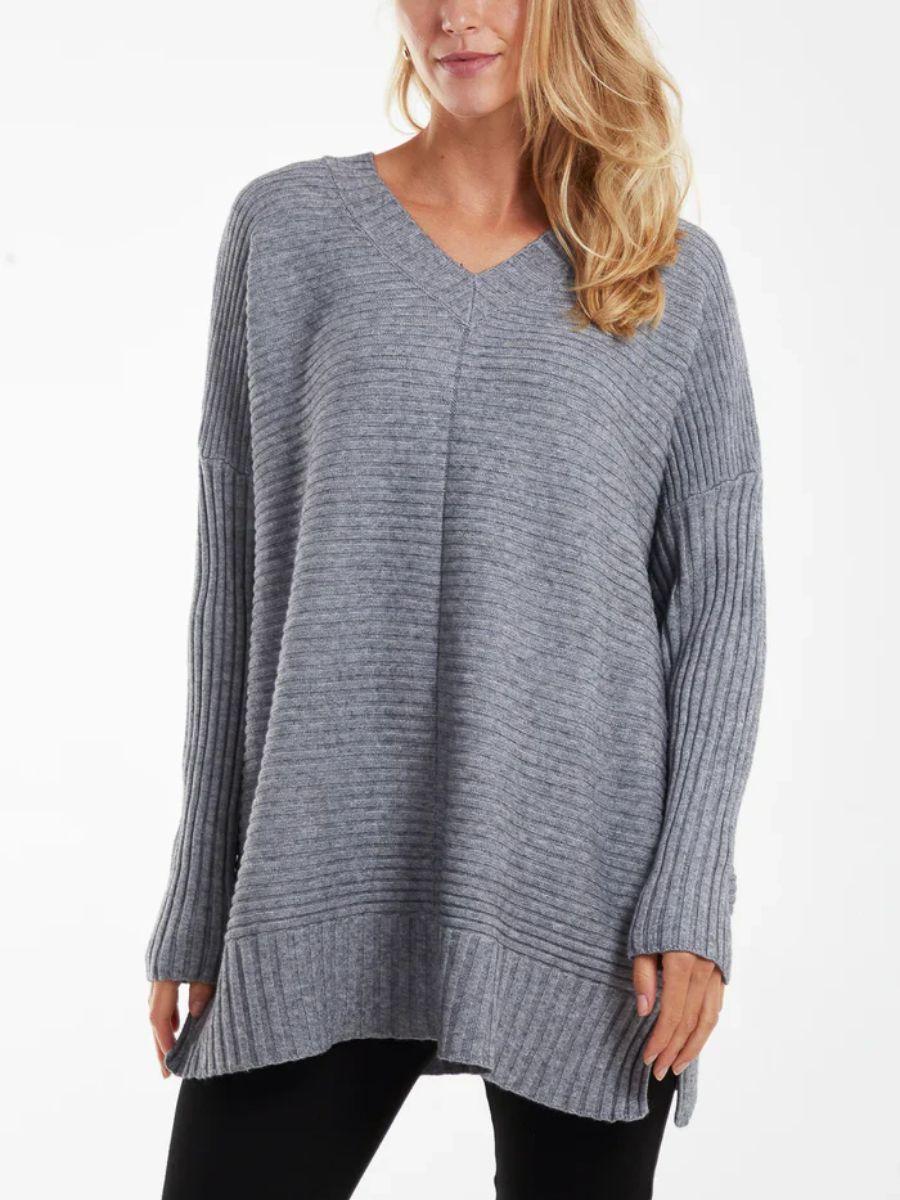 Ribbed V Neck Jumper