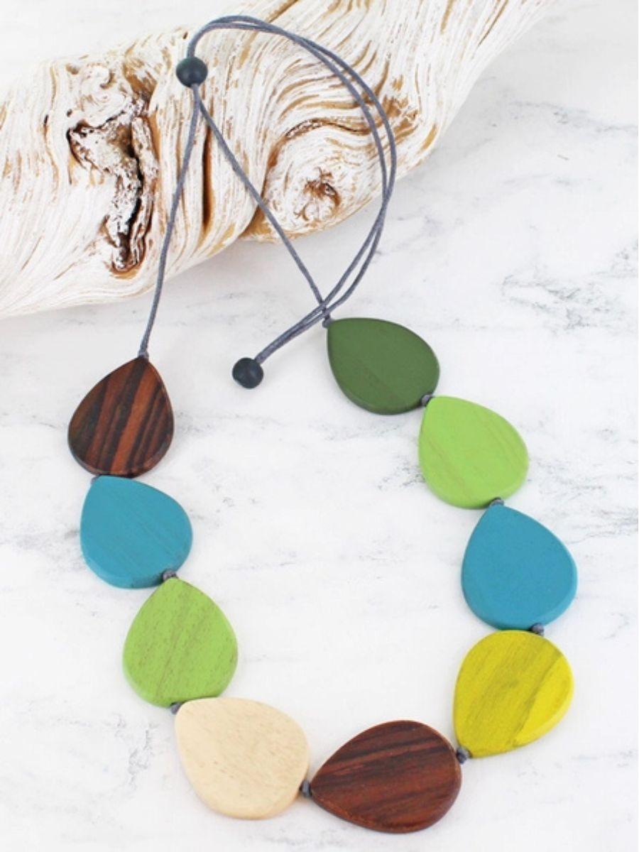 Wooden Teardrop Necklace - adjustable with a cord