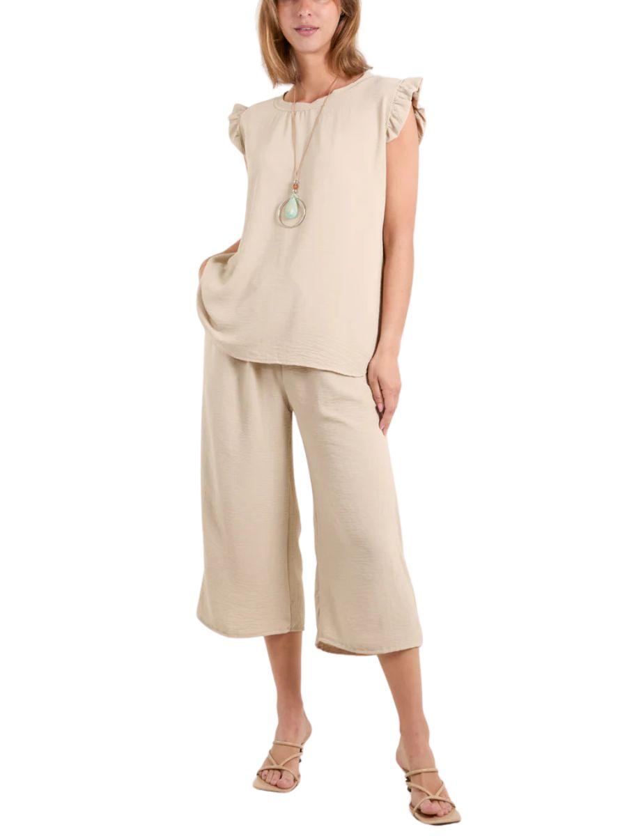 Frill Sleeve Culotte Trouser Co-Ord