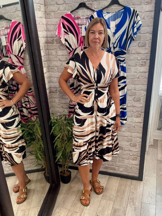 Abstract Button Midi Dress - Made in Italy from Cotton