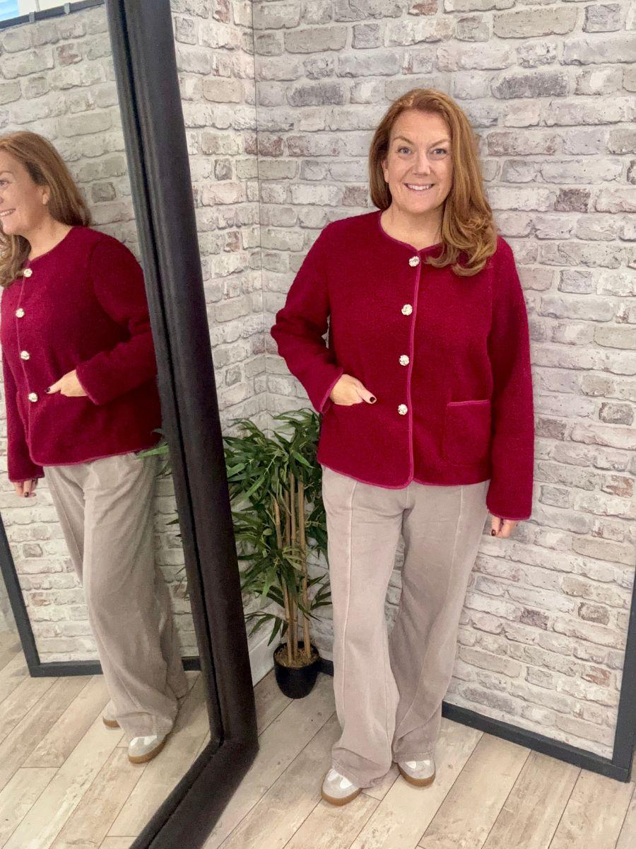 Raspberry Round Neck Sherpa Jacket