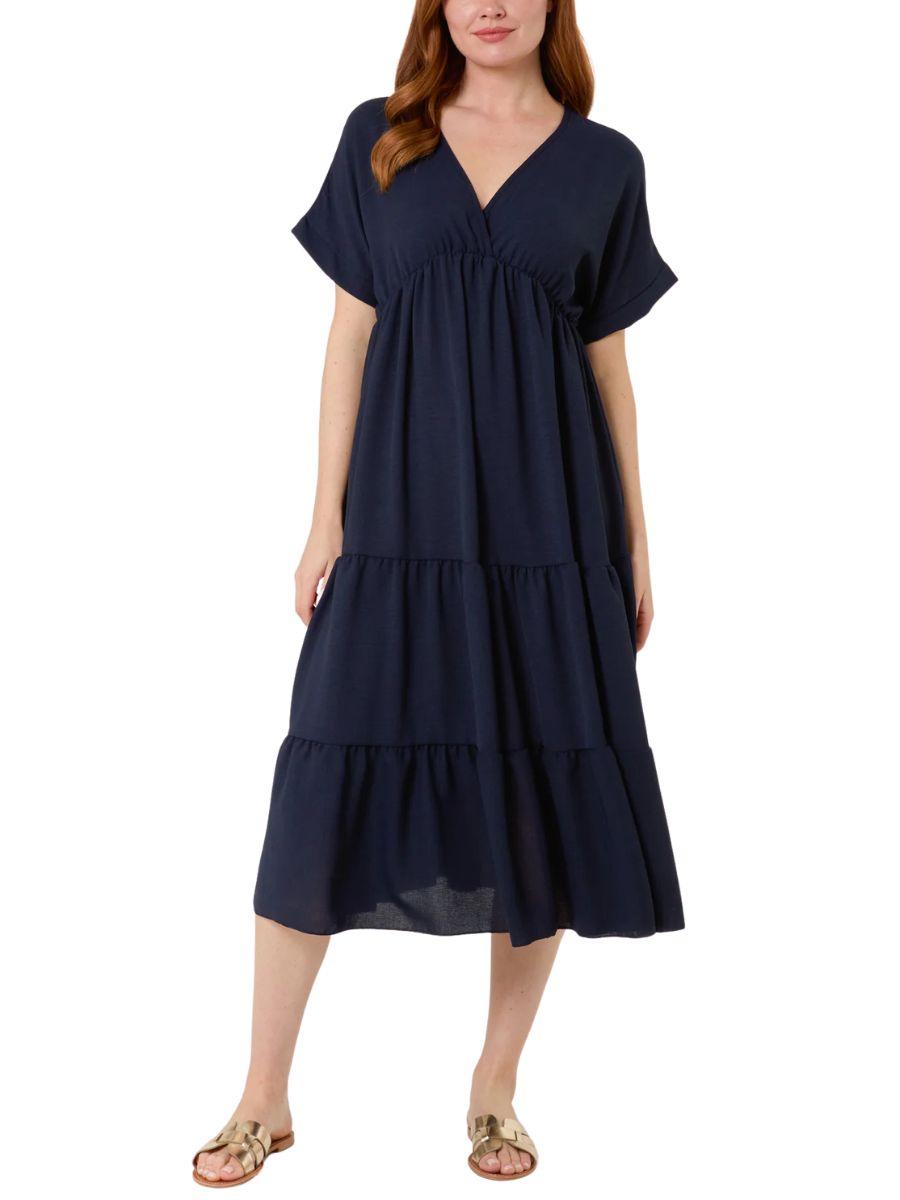 V-Neck Tiered Midi Dress