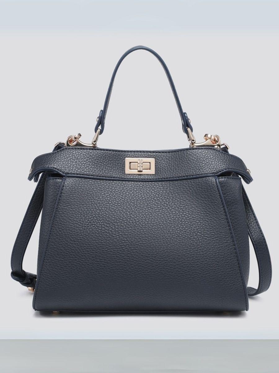 Vintage Style Twist Lock Bag - Leather Look and Gold Hardware